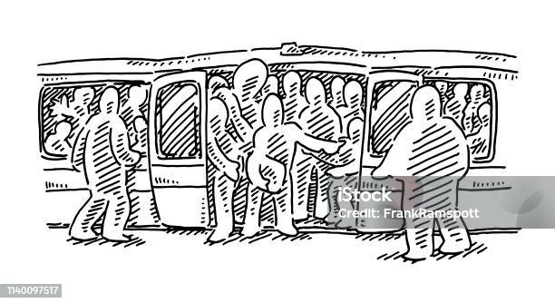 Crowded Subway Train Drawing Stock Illustration - Download Image Now - Busy, Crowded, Drawing - Art Product