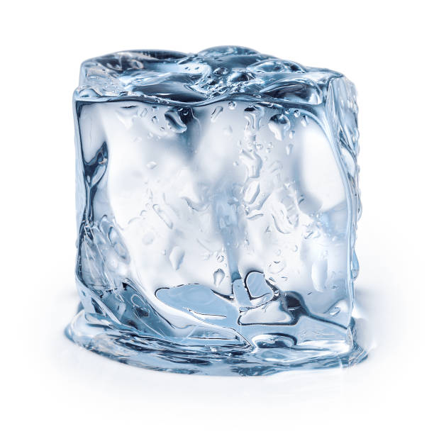 istock Ice cube with water drops on ice. Isolated on white