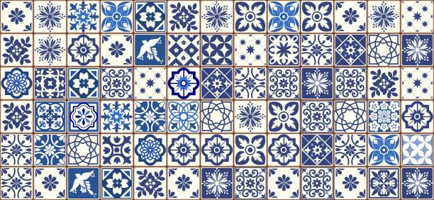 istock Blue Portuguese tiles pattern - Azulejos vector, fashion interior design tiles 1140102840