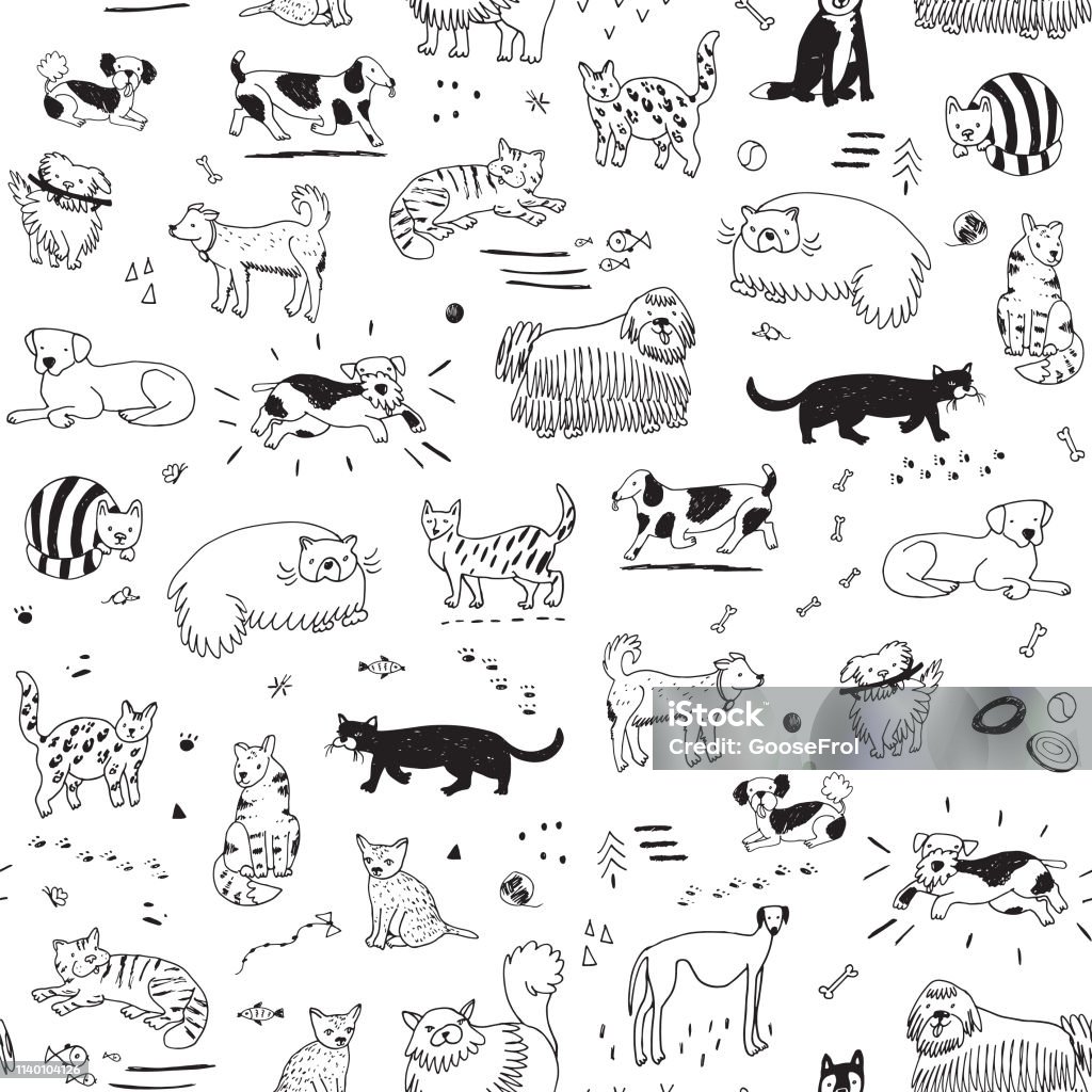 cats and dogs pattern cats and dogs animals vector cartoon pattern Dog stock vector