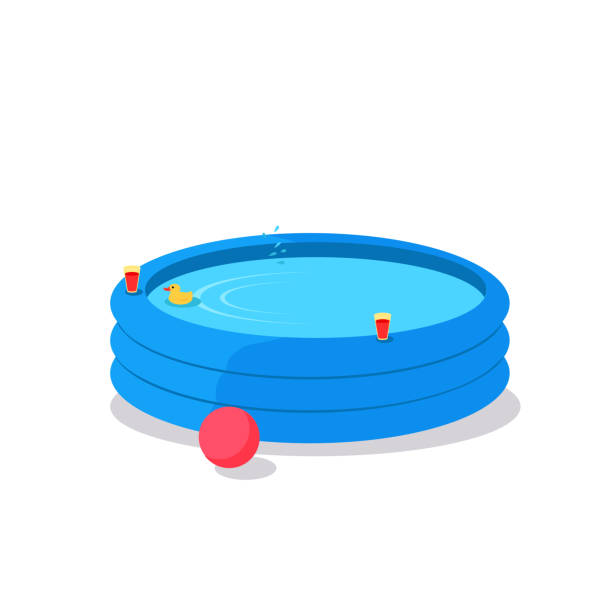 Inflatable Pool Vector Illustration in Flat Design Inflatable Pool vector. Flat design. Summer vacation concept. Games in the water. Leisure in the back yard. Illustration for advertising, flayers, app icons, prints. Isolated on white background. inflated pool stock illustrations