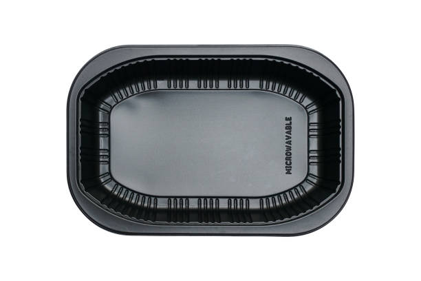 istock black rectangle food plastic tray , isolated on white background with clipping path  (top view) 1140113736