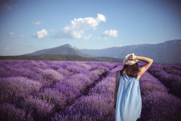 istock Young woman at a lavender field 1140113884