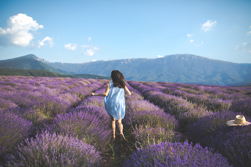 Young woman at a lavender field