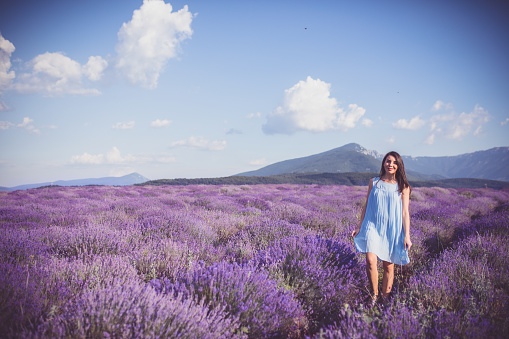 Young woman at a lavender field