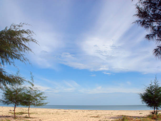 istock Seascape of beach and sky with white cloud in summer 1140121025