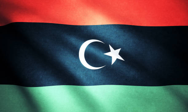 flagge des libyens - libya flag libyan flag three dimensional shape stock-fotos und bilder