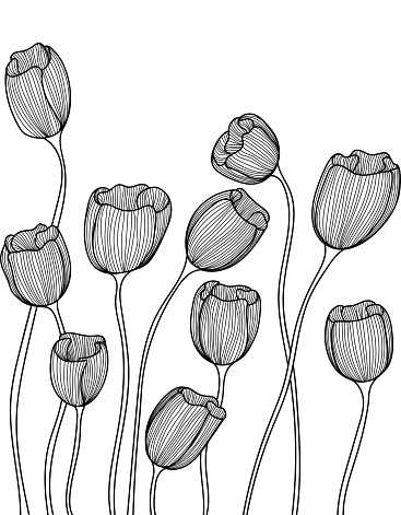 Hand drawn floral doodle. Horizontally seamless pattern. EPS10 vector illustration.