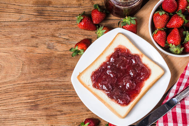 healthy breakfast with strawberry jam
