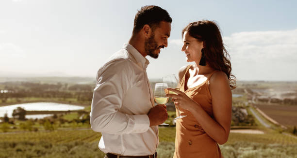 istock Happy couple on a wine date 1140132146