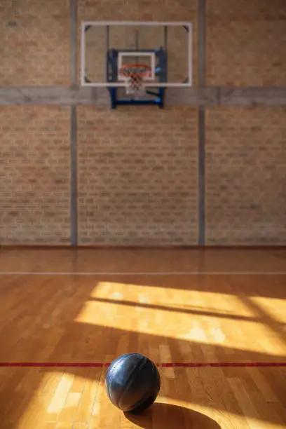 Shot of an empty basketball court indoors.