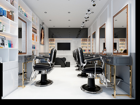 3d render of man barber shop, hair dressing saloon