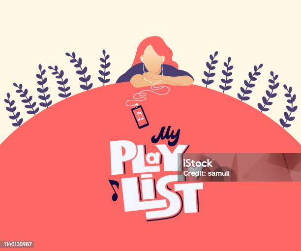 My Playlist Hand Drawn Stylized Vector Lettering Stock Illustration - Download Image Now - Drawing - Art Product, Listening, Music