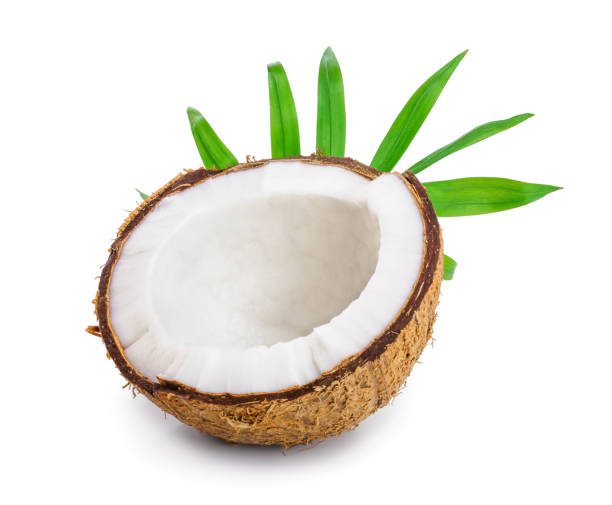 istock half of coconut with leaves isolated on white background 1140140406