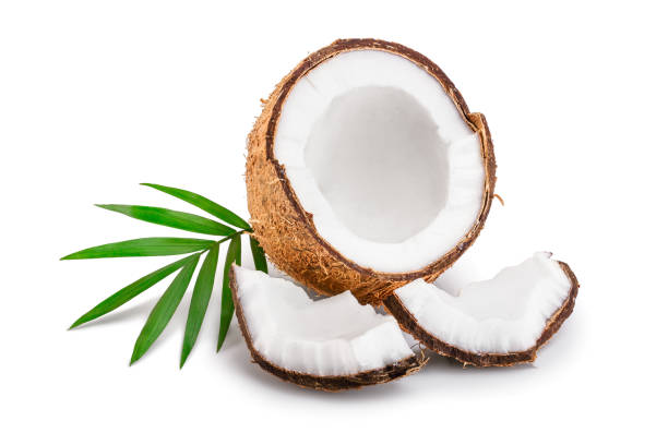 istock half of coconut with leaves isolated on white background 1140140407