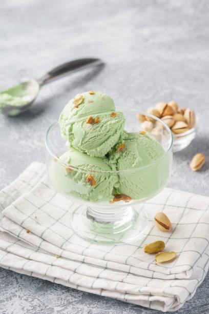 istock Pistachio ice cream with chopped nuts. Summer dessert. 1140141383