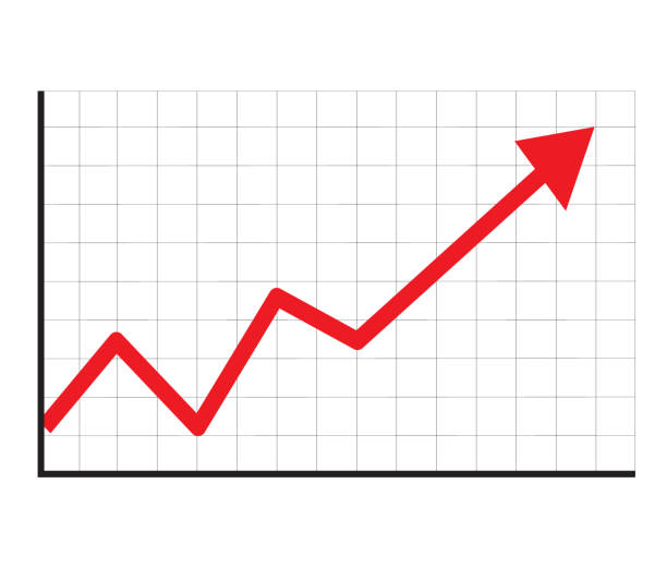 istock trend up graph icon in trendy isolated on white background. flat style. stock sign. growth progress red arrow icon for your web site design, logo, app, UI. line chart symbol. 1140143178