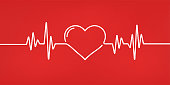 istock Heart pulse. Red and white colors. Heartbeat lone, cardiogram. Beautiful healthcare, medical background. Modern simple design. Icon. sign or logo. Flat style vector illustration. 1140144052
