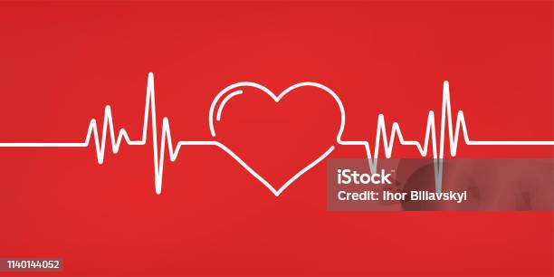 Heart Pulse Red And White Colors Heartbeat Lone Cardiogram Beautiful Healthcare Medical Background Modern Simple Design Icon Sign Or Logo Flat Style Vector Illustration Stock Illustration - Download Image Now