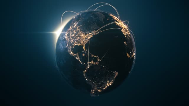4k Globe With Connection Lines (Centered) - Loopable After Six Seconds - International Network / Flight Routes