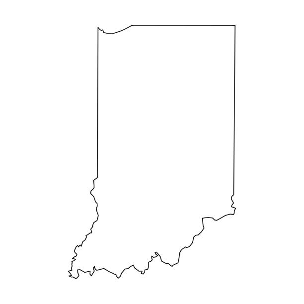 ilustraciones, imágenes clip art, dibujos animados e iconos de stock de indiana, estado de ee.uu.-mapa de contorno negro sólido de la zona del país. simple ilustración de vector plano - region