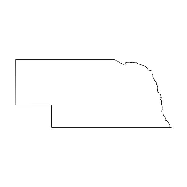 Nebraska, state of USA - solid black outline map of country area. Simple flat vector illustration Nebraska, state of USA - solid black outline map of country area. Simple flat vector illustration. omaha stock illustrations