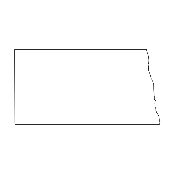 노스다코타 주 (미국)-국가 지역의 단색 검은 개요 지도. 단순한, 편평한 벡터 일러스트 - north dakota stock illustrations
