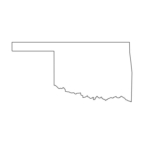 ilustrações, clipart, desenhos animados e ícones de oklahoma, estado dos eua-mapa preto contínuo do esboço da área do país. ilustração lisa simples do vetor - cartography oklahoma map isolated