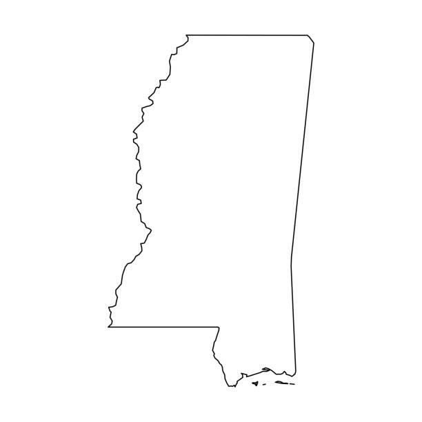 Mississippi, state of USA - solid black outline map of country area. Simple flat vector illustration vector art illustration