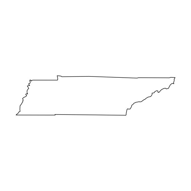 테네시, 미국 주-솔리드 블랙 국가 지역의 개요 지도. 단순한, 편평한 벡터 일러스트 - 테네시 stock illustrations