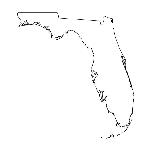 Florida, state of USA - solid black outline map of country area. Simple flat vector illustration Florida, state of USA - solid black outline map of country area. Simple flat vector illustration. florida stock illustrations