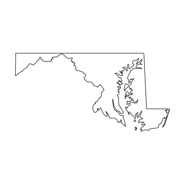 maryland, bundesstaat usa-solide schwarze umrisskarte des landgebietes. einfache flache vektorabbildung - fill frame stock-grafiken, -clipart, -cartoons und -symbole