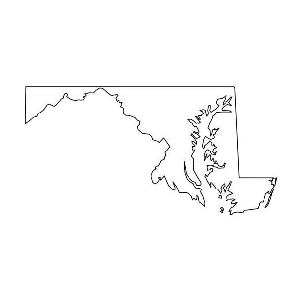 illustrazioni stock, clip art, cartoni animati e icone di tendenza di maryland, stato degli stati uniti - solida mappa del contorno nero dell'area del paese. illustrazione vettoriale piatta semplice - maryland state