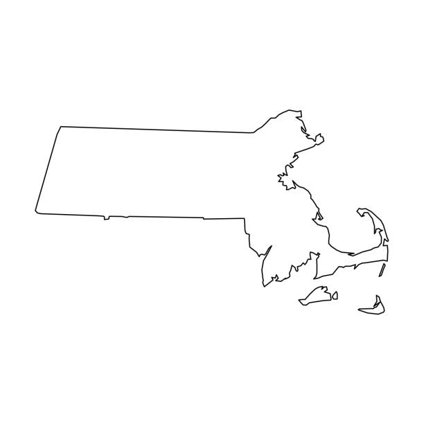 ilustrações, clipart, desenhos animados e ícones de massachusetts, estado dos eua-mapa preto contínuo do esboço da área do país. ilustração lisa simples do vetor - new england region