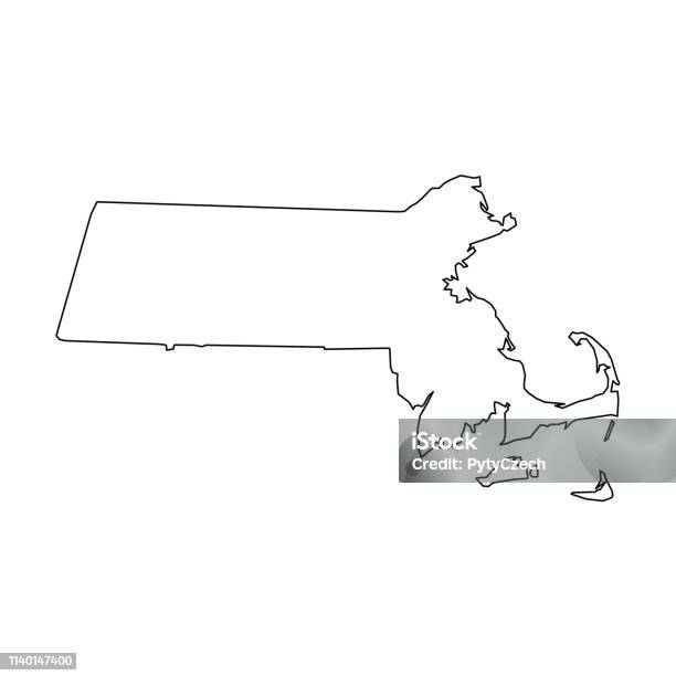 Massachusetts State Of Usa Solid Black Outline Map Of Country Area