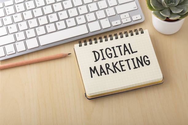 istock Digital marketing on wooden desk background 1140147553