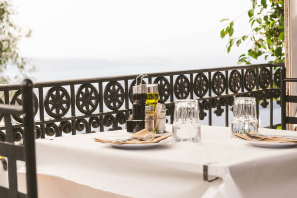 istock Typical Greek Restaurant View On Santorini 1140149399