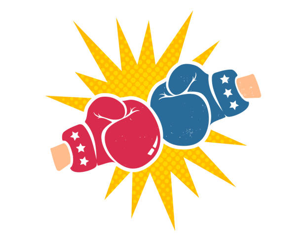 illustrazioni stock, clip art, cartoni animati e icone di tendenza di poster retrò vettoriale per la boxe - boxing glove boxing glove symbol