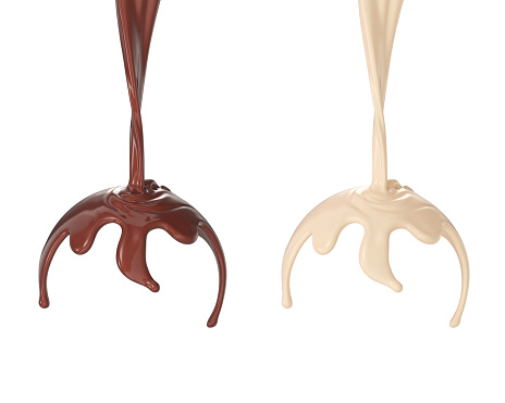 Chocolate or Cocoa and Milk splash isolated on white background Include clipping path, 3d illustration.