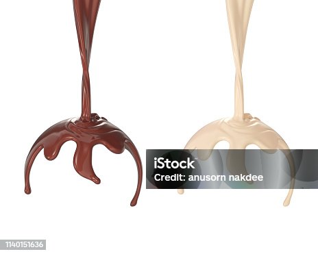 istock Chocolate or Cocoa and Milk splash isolated on white background. 1140151636