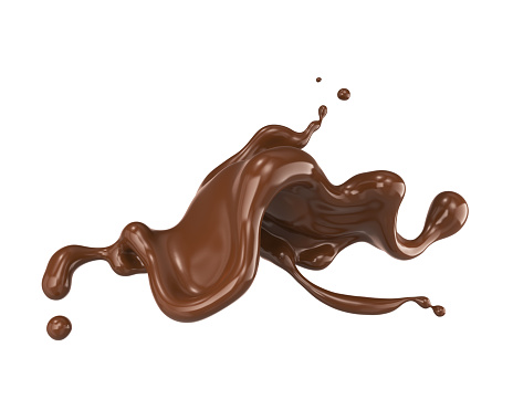 Chocolate splash isolated on white background, 3d rendering Include clipping path.