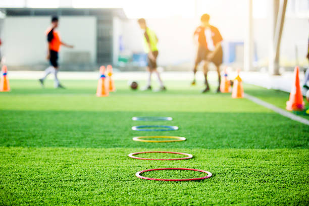 istock selective focus to ring ladder marker and cone are soccer training equipment 1140152188