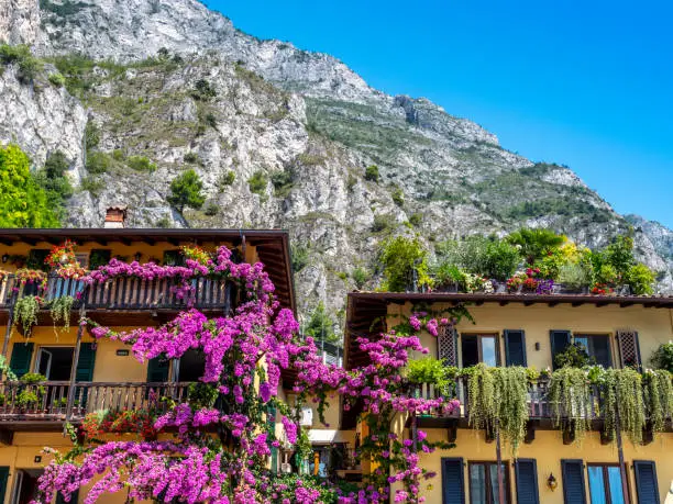 Panorama of Limone sul Garda, lake Garda, Italy in summer