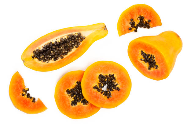 istock ripe slice papaya isolated on a white background. Top view. Flat lay 1140154379