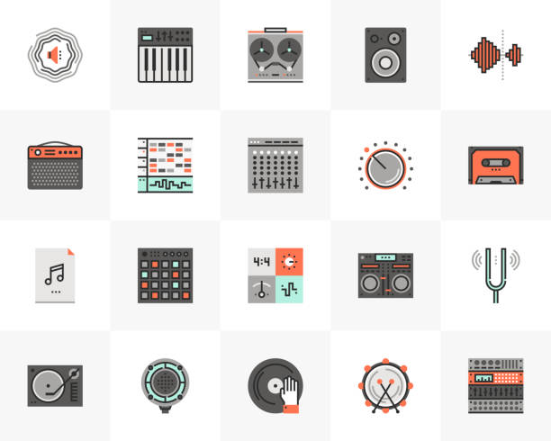 illustrations, cliparts, dessins animés et icônes de sound production futuro prochaines icônes pack - digital enhancement audio