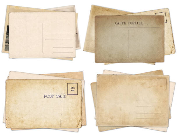 istock Set of various old vintage postcards isolated on white 1140155556