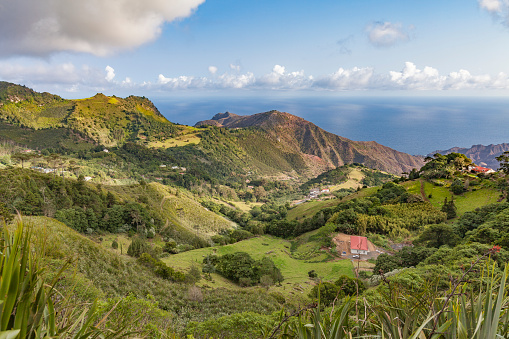 landscape on Saint Helena Island in the middle of the south atlantic ocean