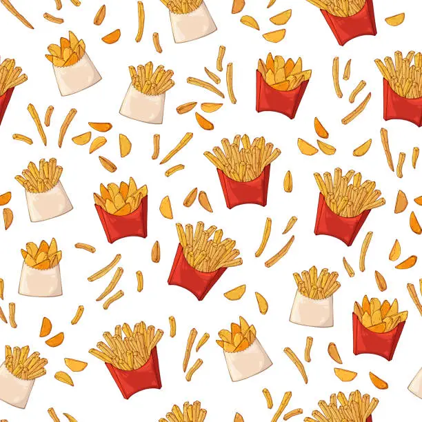 Vector illustration of Pattern of vector illustrations on the fast food theme: french fries.
