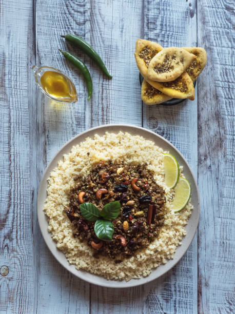 istock Moroccan spiced mince with couscous. Top view. 1140161139