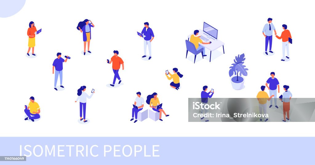 people People at work concept design. Can use for web banner, infographics, hero images. Flat isometric vector illustration isolated on white background. Isometric Projection stock vector